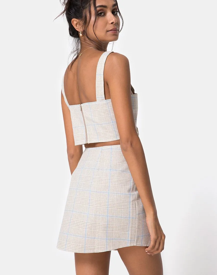 Kaira Crop Top in Tonal Plaid Almond