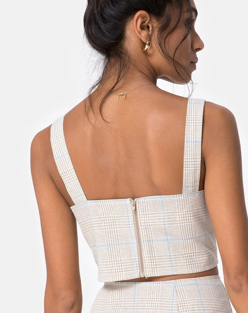 Kaira Crop Top in Tonal Plaid Almond