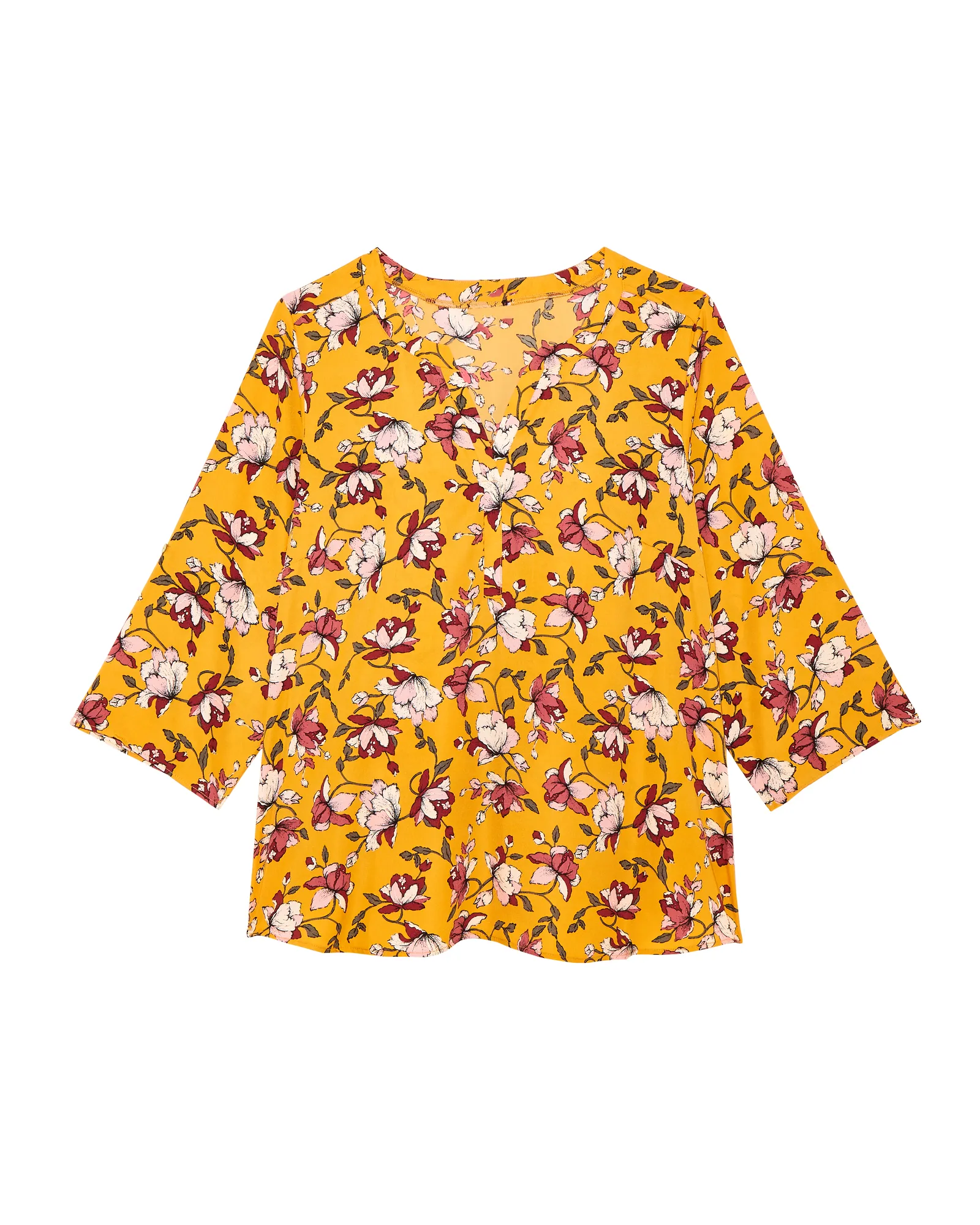 Karin Rolled Up Sleeve Blouse | Yellow / Pink