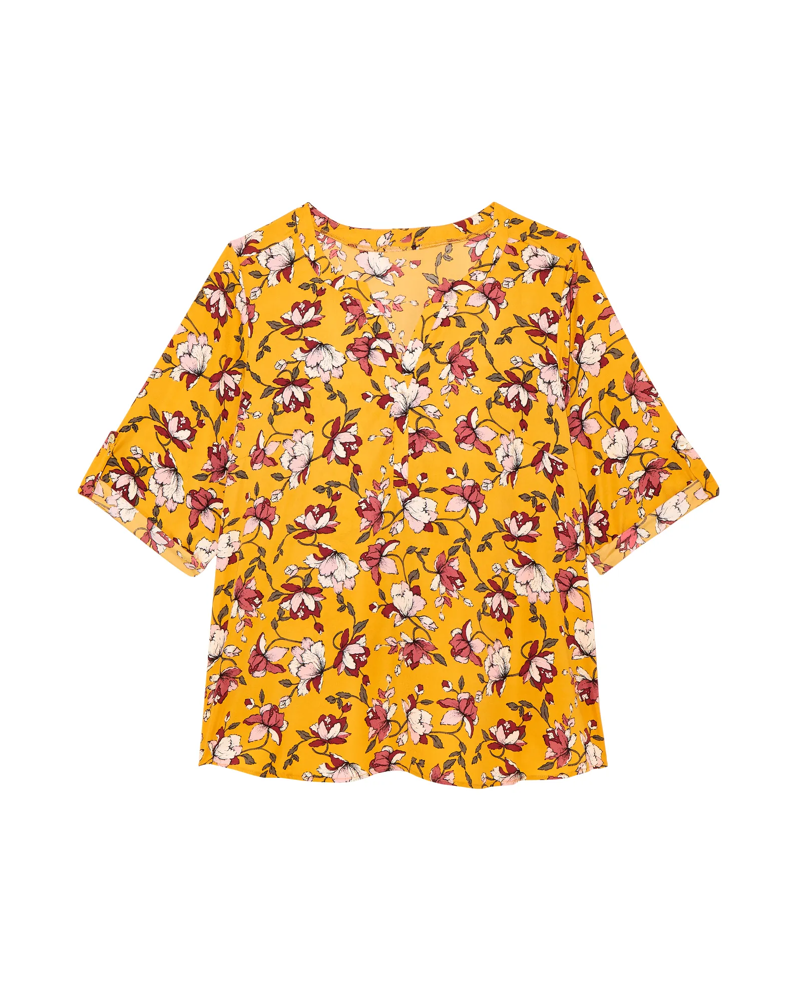 Karin Rolled Up Sleeve Blouse | Yellow / Pink