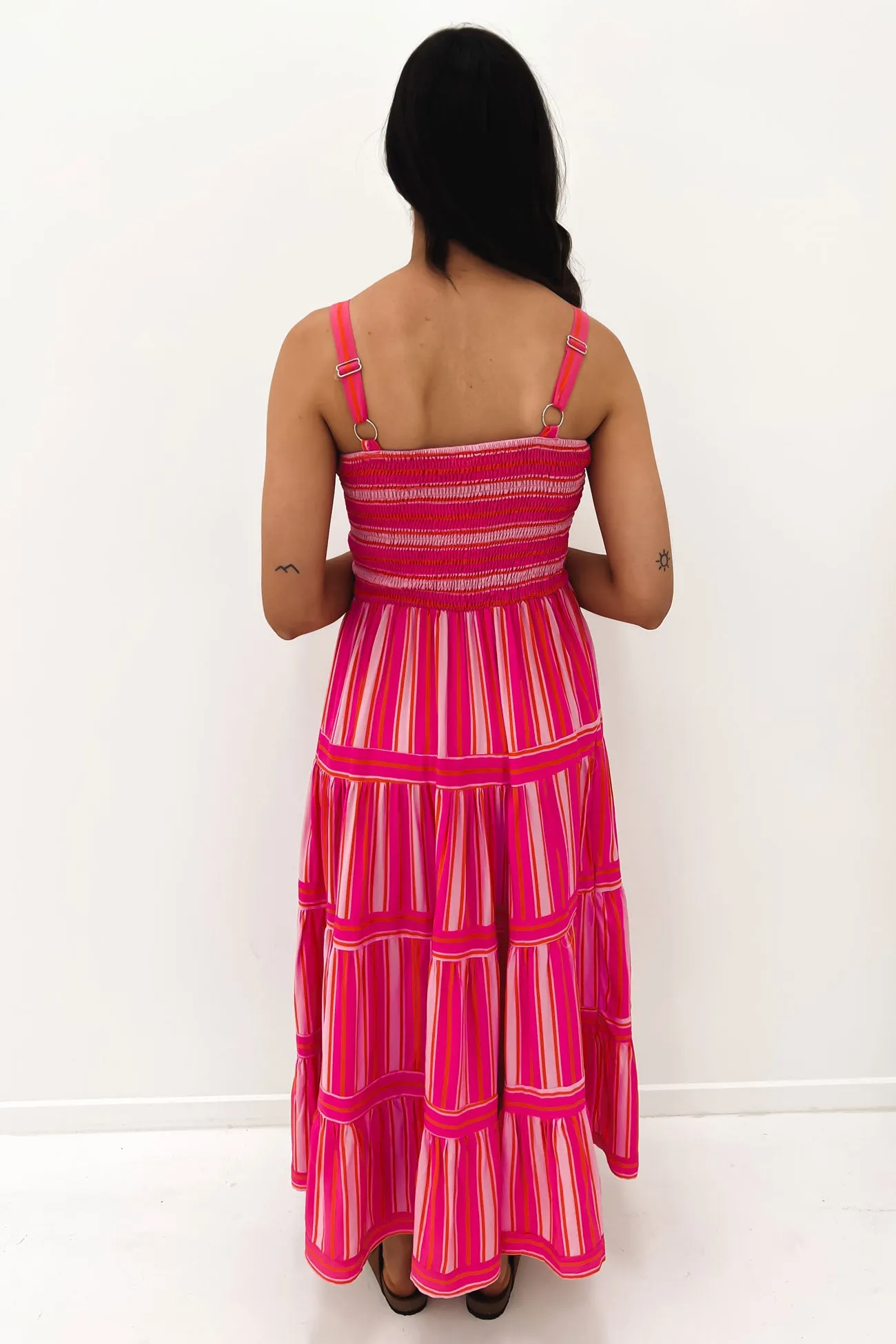 Kaye Midi Dress Pink Stripe