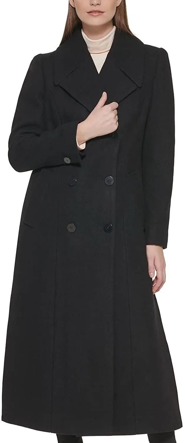 Kenneth Cole New York Womenâ€™s Double-Breasted Wool-Blend Full Length Peacoat