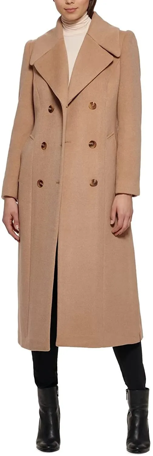 Kenneth Cole New York Womenâ€™s Double-Breasted Wool-Blend Full Length Peacoat