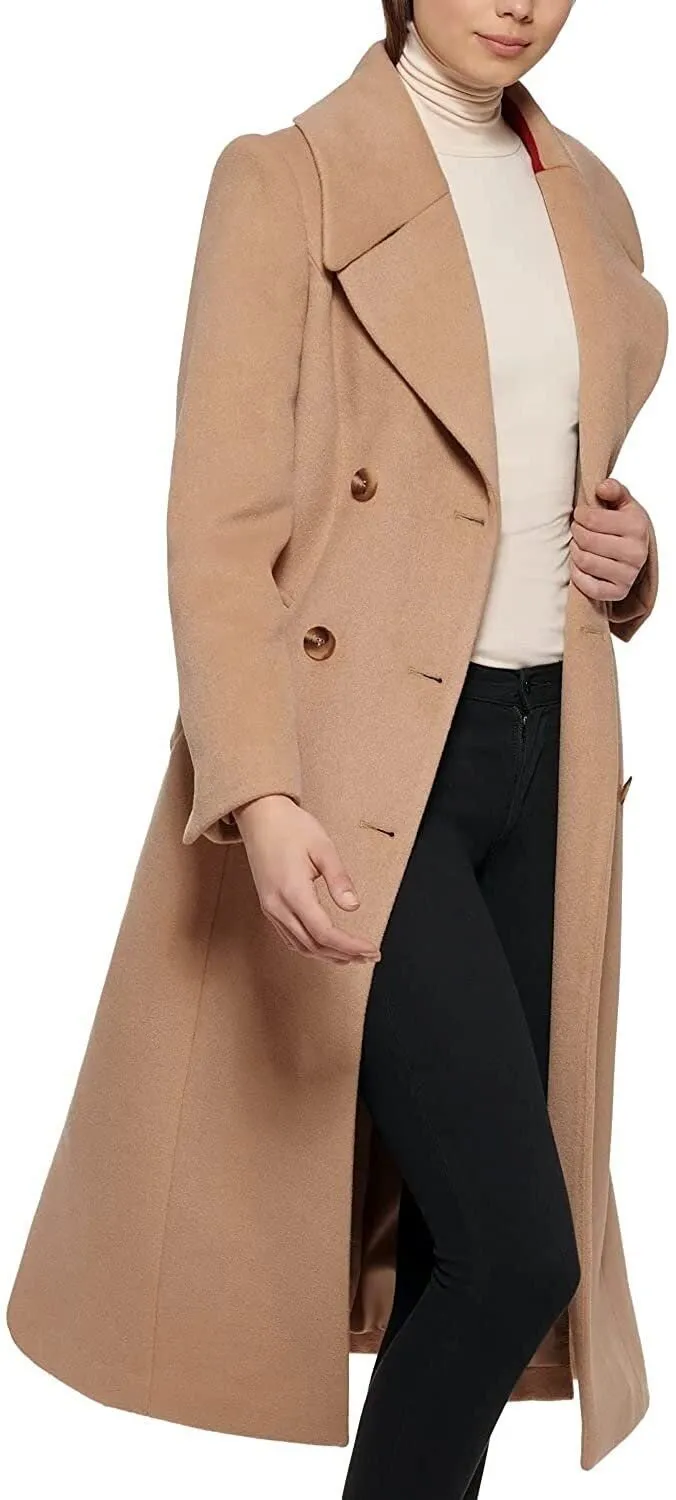 Kenneth Cole New York Womenâ€™s Double-Breasted Wool-Blend Full Length Peacoat