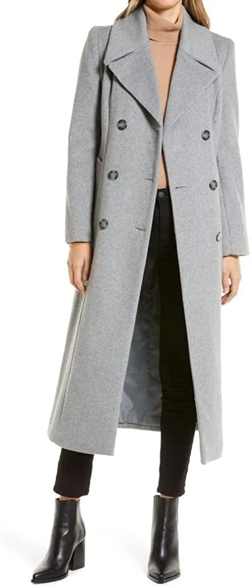 Kenneth Cole New York Womenâ€™s Double-Breasted Wool-Blend Full Length Peacoat