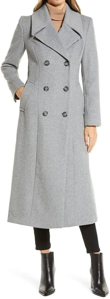 Kenneth Cole New York Womenâ€™s Double-Breasted Wool-Blend Full Length Peacoat