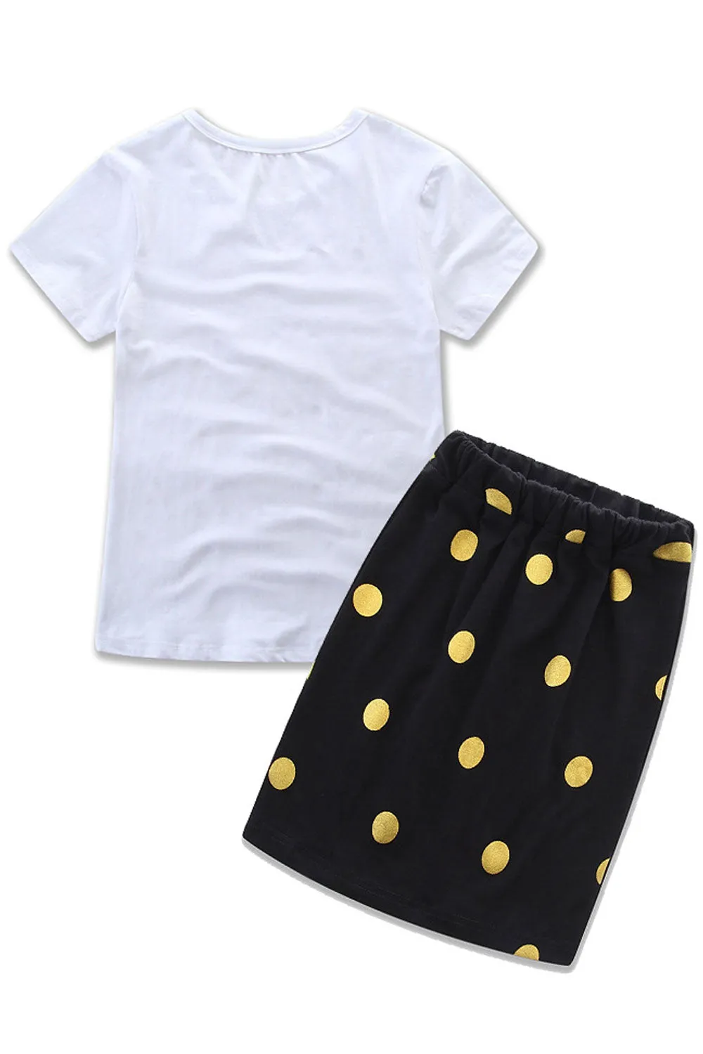 Kids Girls Excellent Polka Doted Skirt Letter Pattern T-Shirt Awesome Outfit Set - KGCS116440