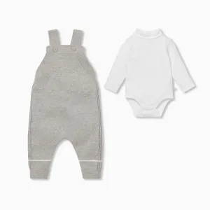 Knitted Grey Dungaree Overalls & Turtleneck Bodysuit Outfit