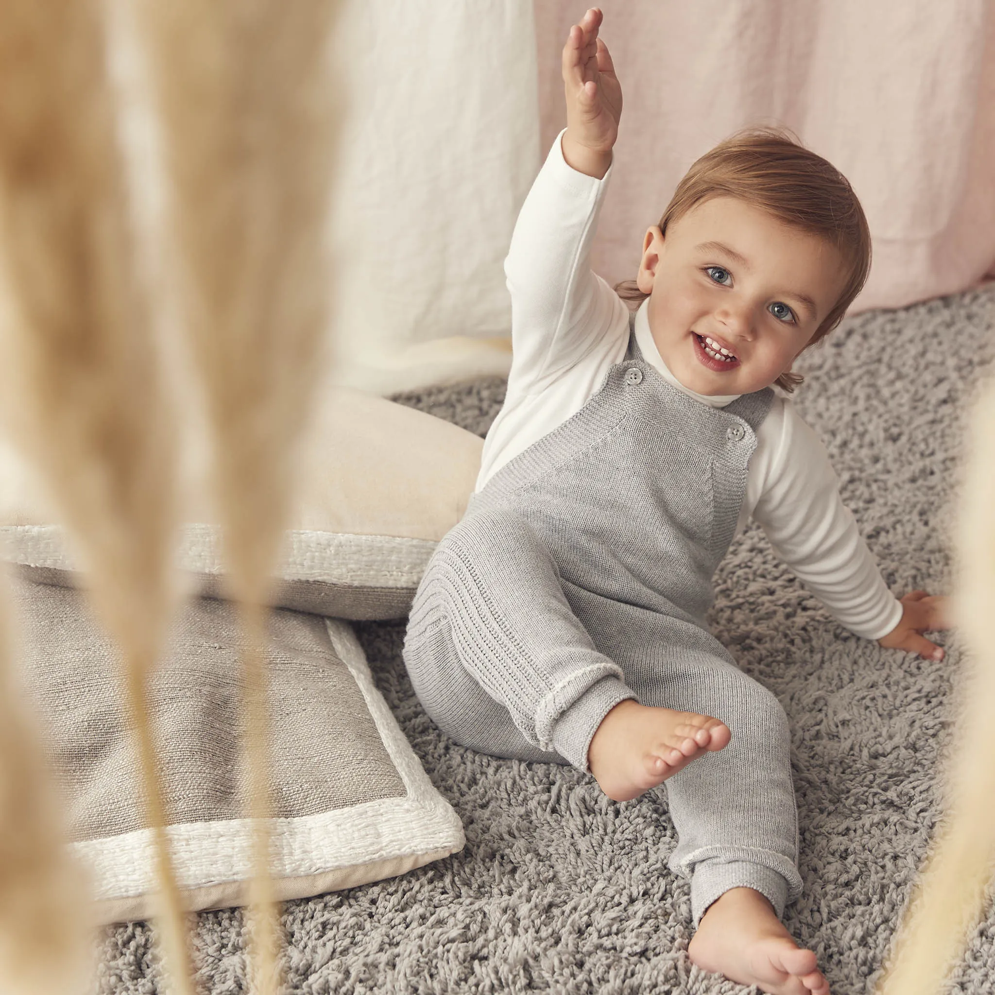 Knitted Grey Dungaree Overalls & Turtleneck Bodysuit Outfit