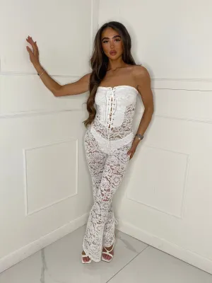 Lace Up Detail Jumpsuit - White