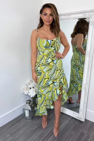 Leanna Lime Printed Frill Hem Midi Dress