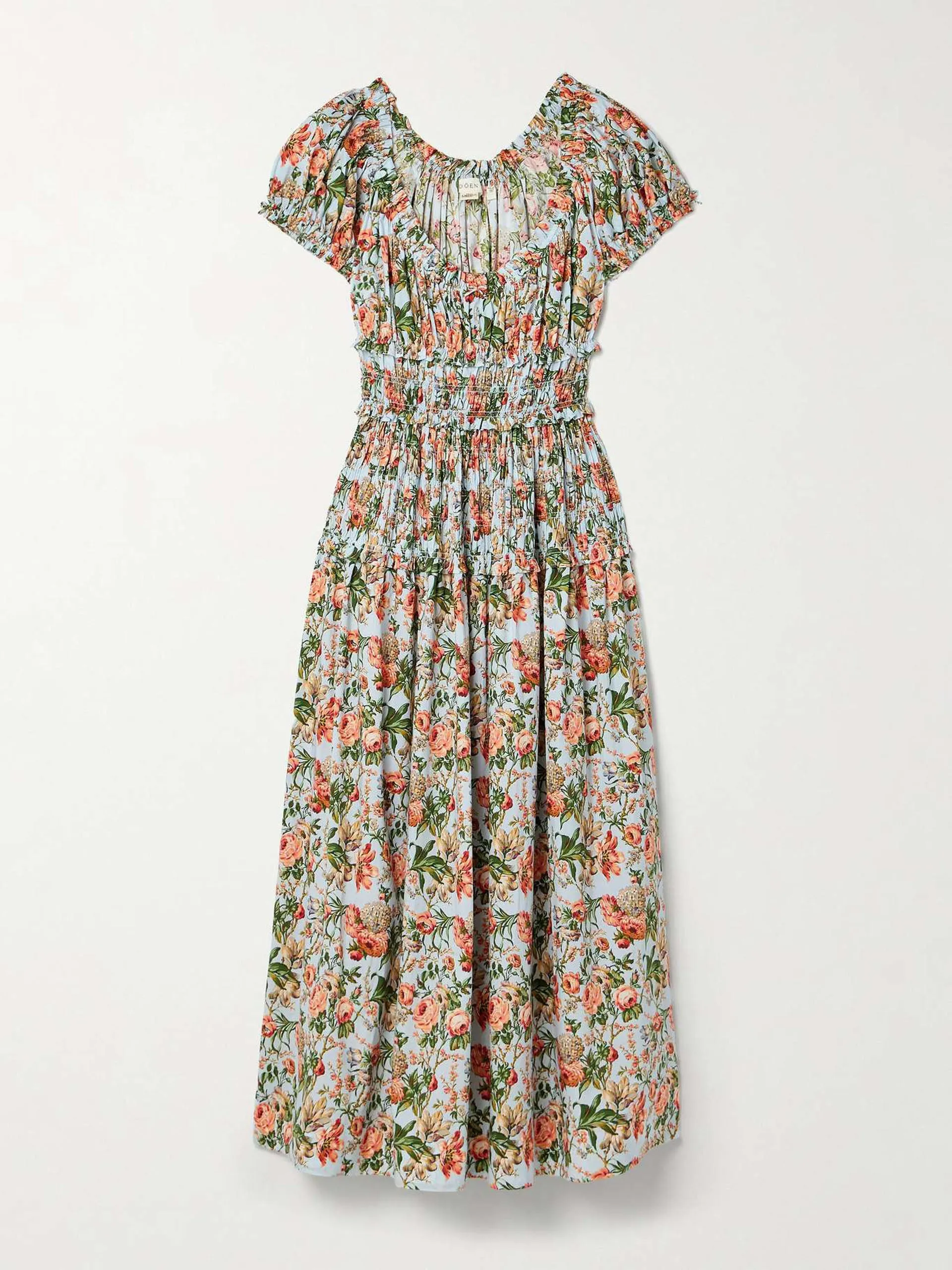 Leanne shirred floral-print cotton-voile midi dress