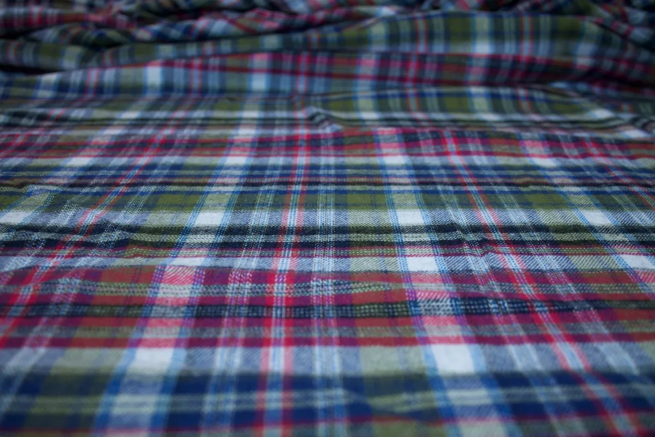 Lightweight(-ish) Yarn Dyed Plaid Cotton Flannel - Red/Blue/Olive/White