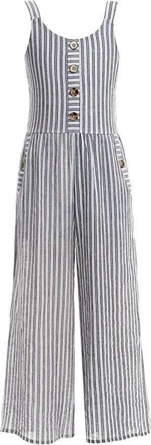 Little Girls Boho Striped Straight Leg Jumpsuit