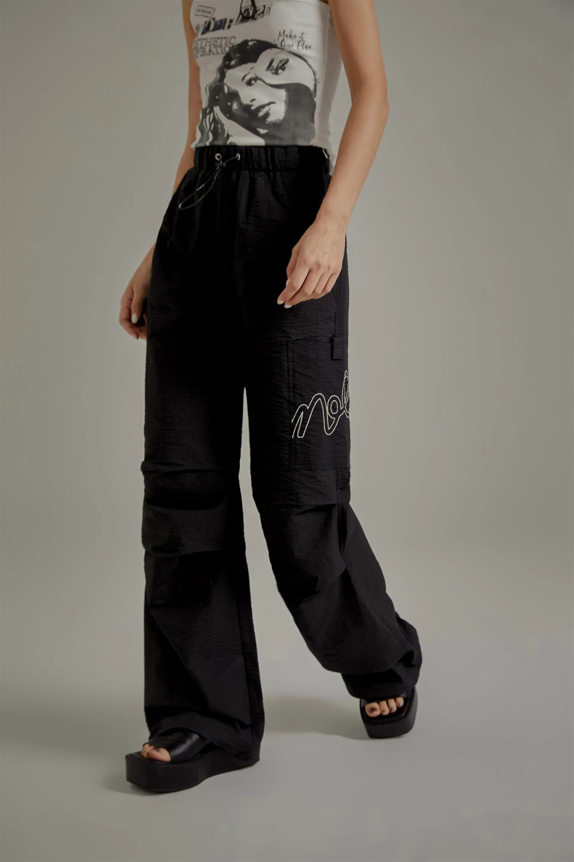 Logo High Waist Drawstring Casual Pants