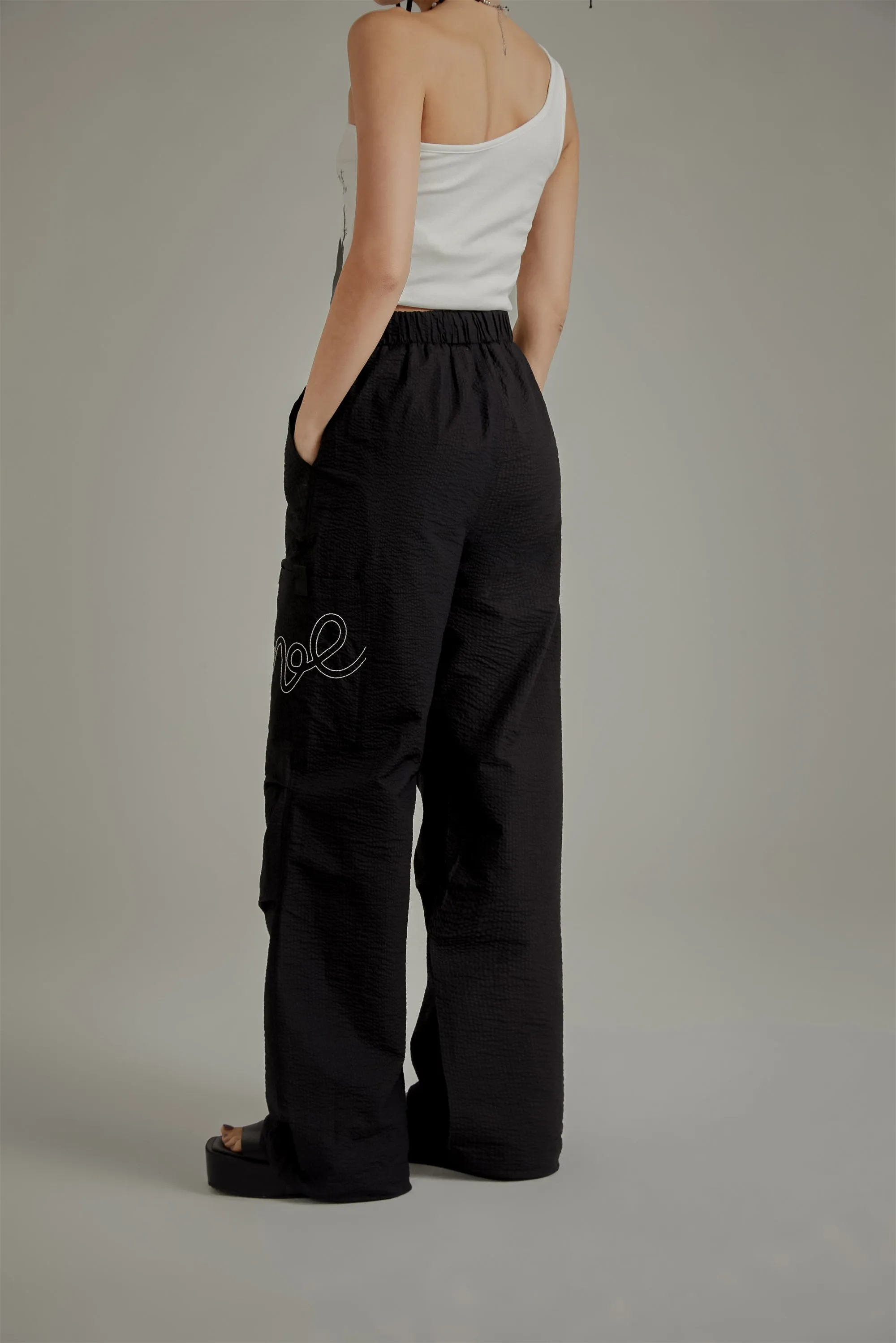 Logo High Waist Drawstring Casual Pants