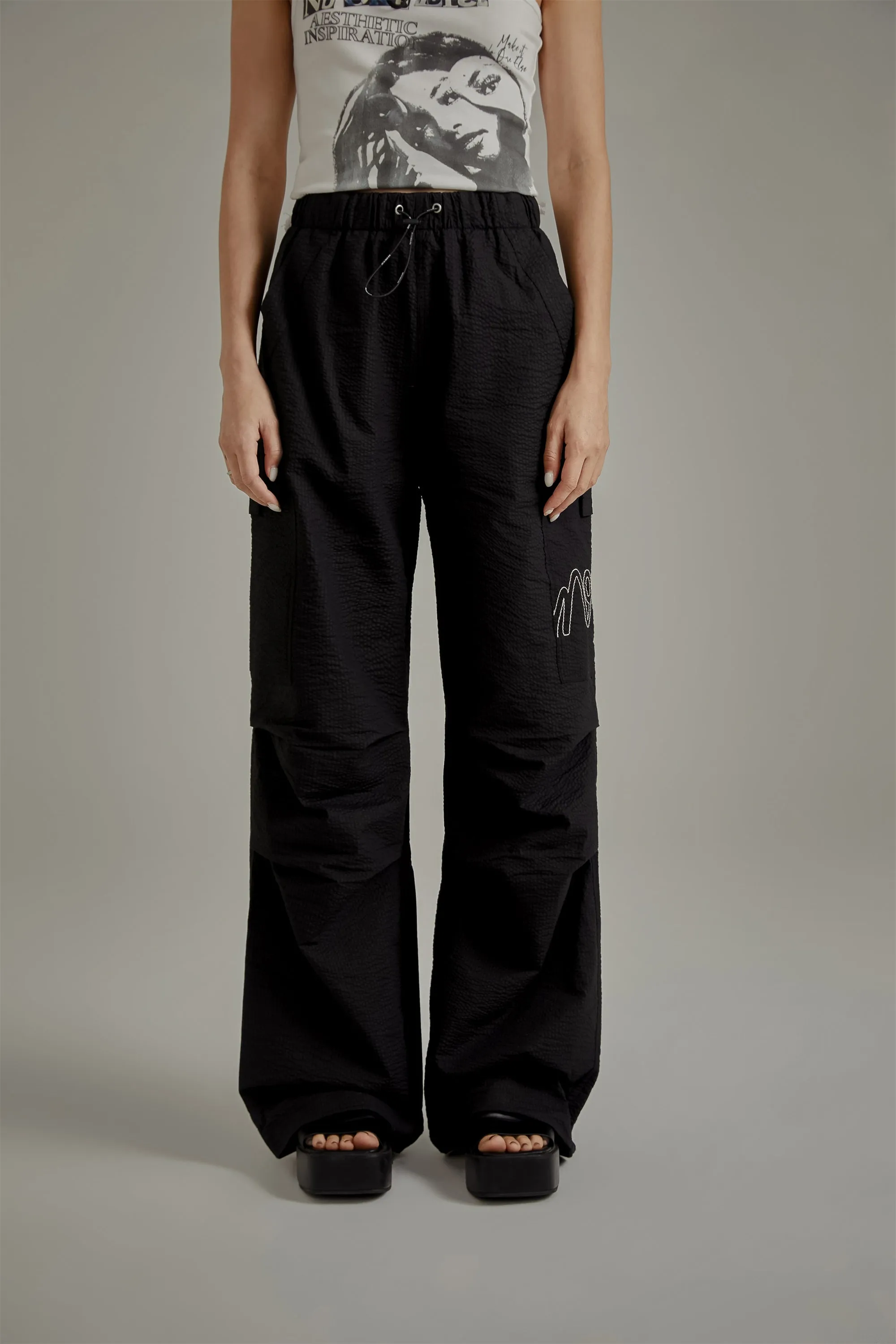 Logo High Waist Drawstring Casual Pants