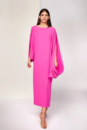 Long-Sleeved Draped Column Midi Dress