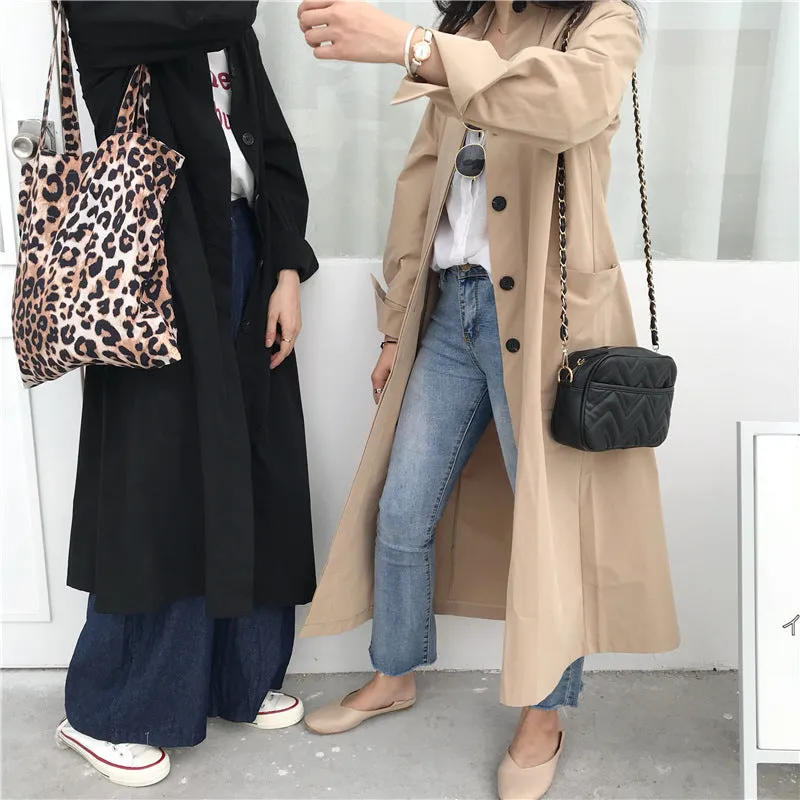 Loose Single-Breasted Long Trench Coat