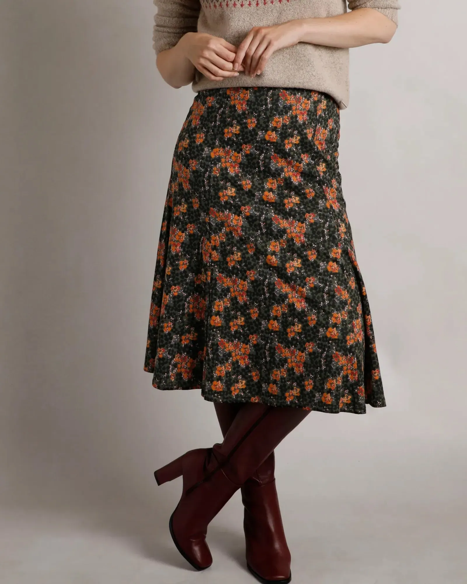 Lorient Fir Green Organic Cotton Printed Jersey Midi Skirt