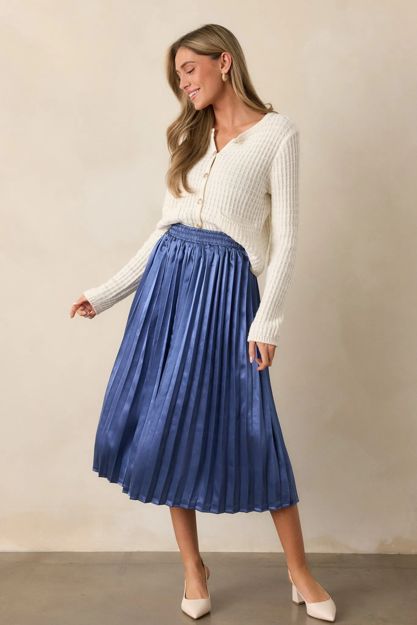 Lost In The Stars Dusty Blue Pleated Midi Skirt