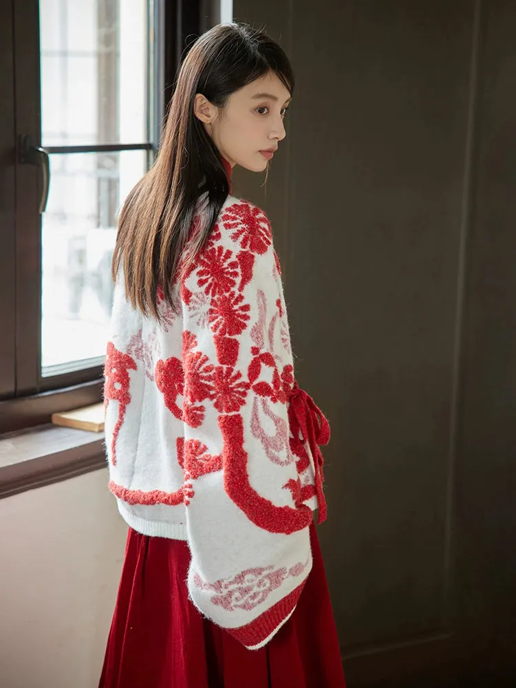 Lu Lu Lu 陆陆陆 New Chinese Style Cross Collar Knit Cardigan & Wrap Skirt Set