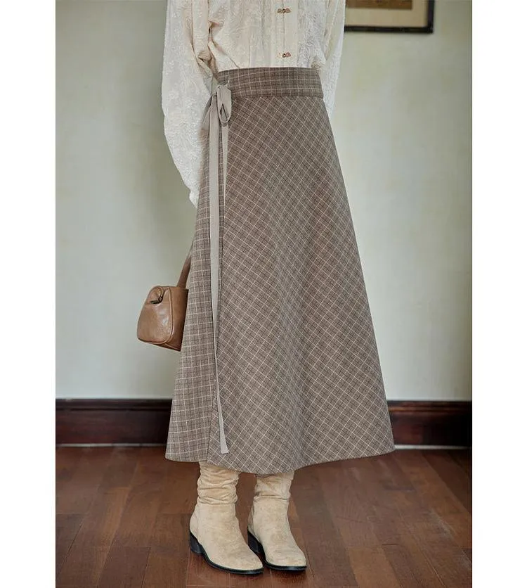 Lu Lu Lu 陆陆陆 New Chinese Style Cross Collar Knit Cardigan & Wrap Skirt Set