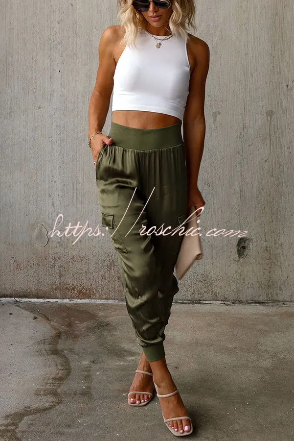 Luxe Look Satin High Waist Pocketed Joggers