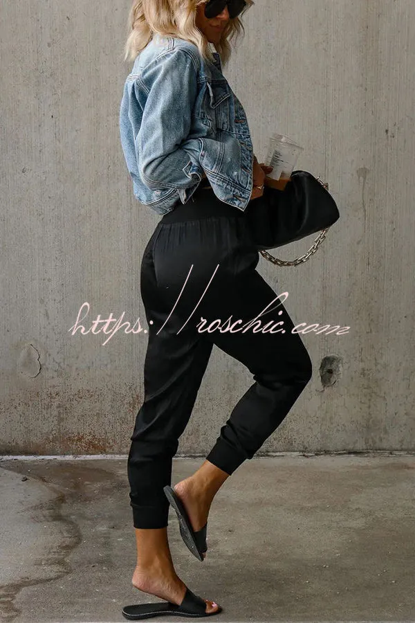 Luxe Look Satin High Waist Pocketed Joggers