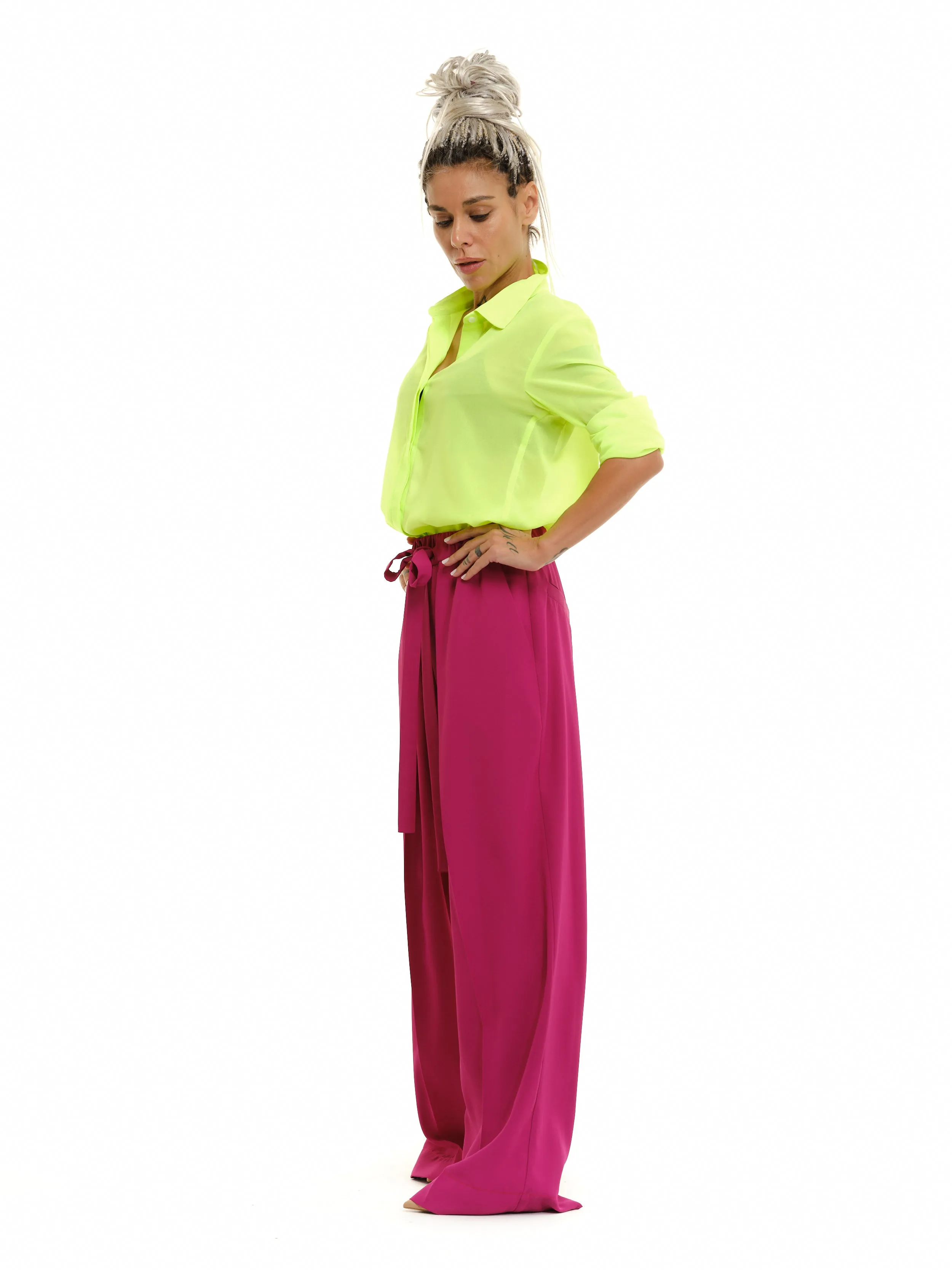 Magenta Wide-Leg Pants