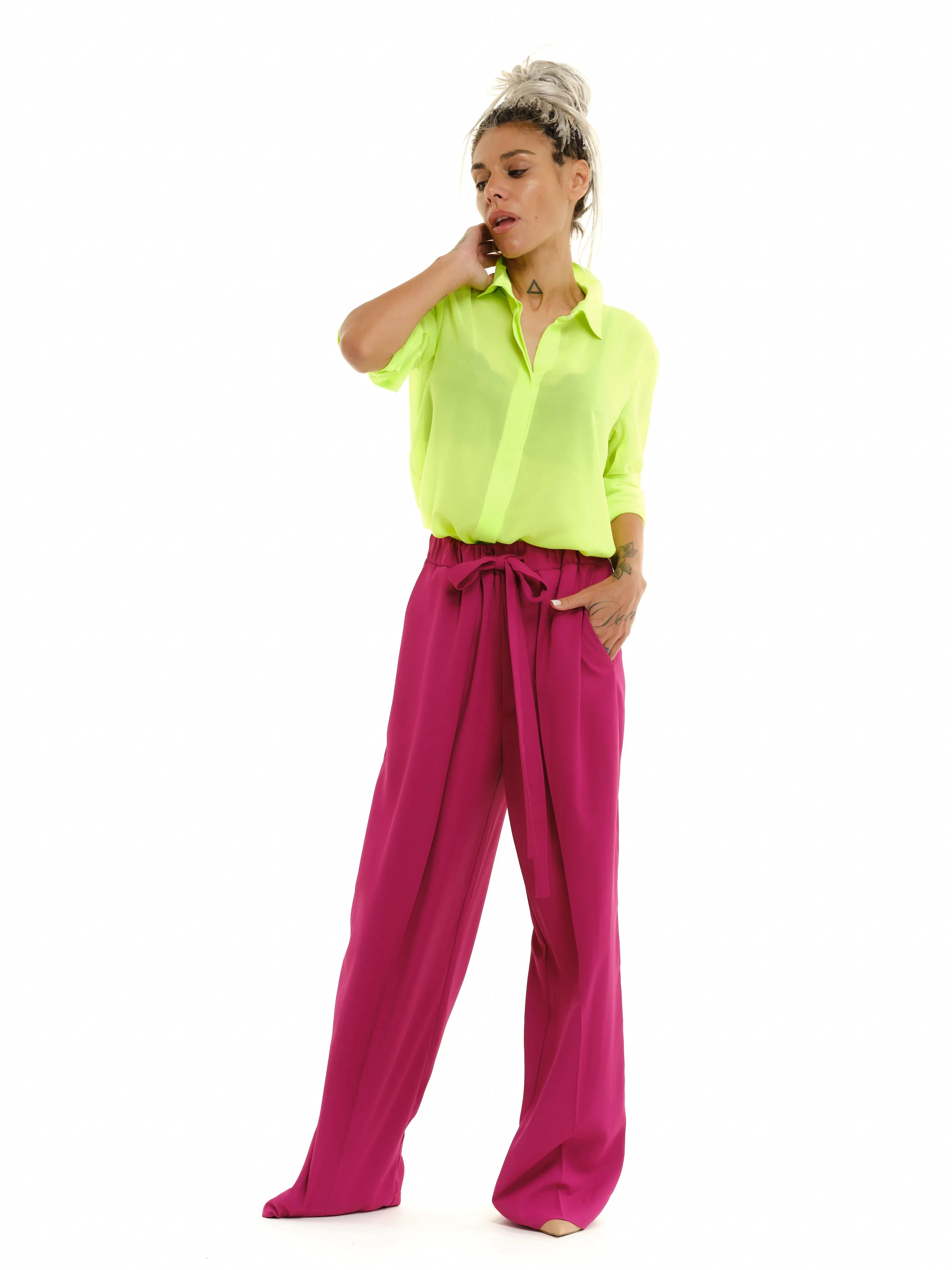 Magenta Wide-Leg Pants