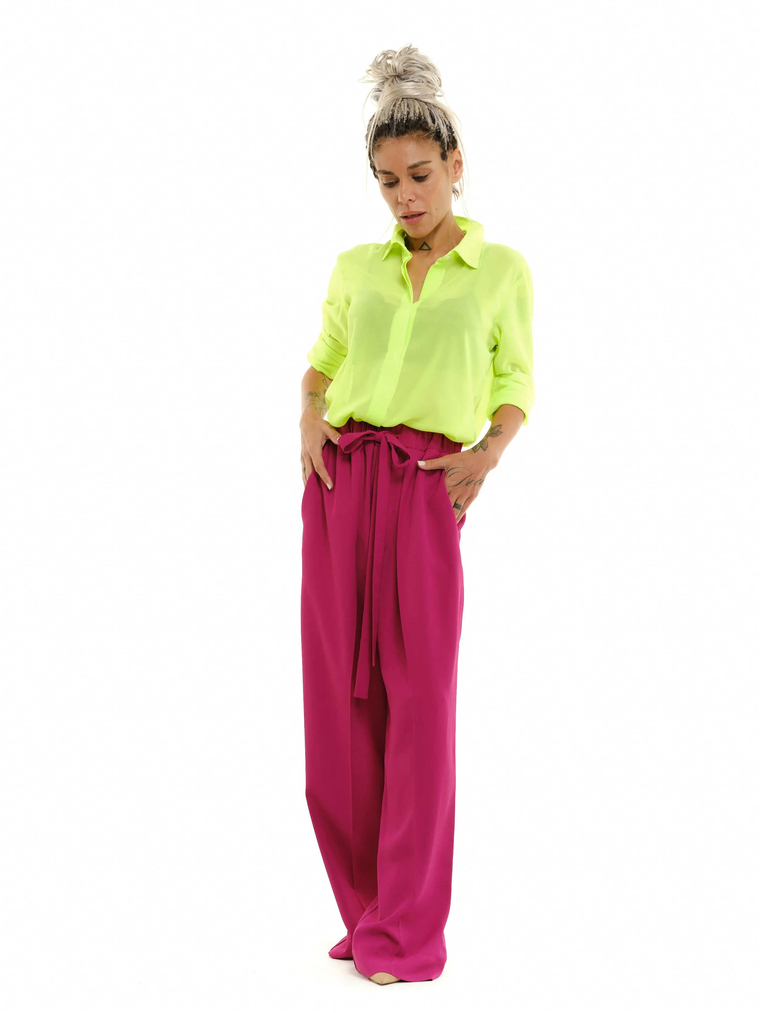 Magenta Wide-Leg Pants