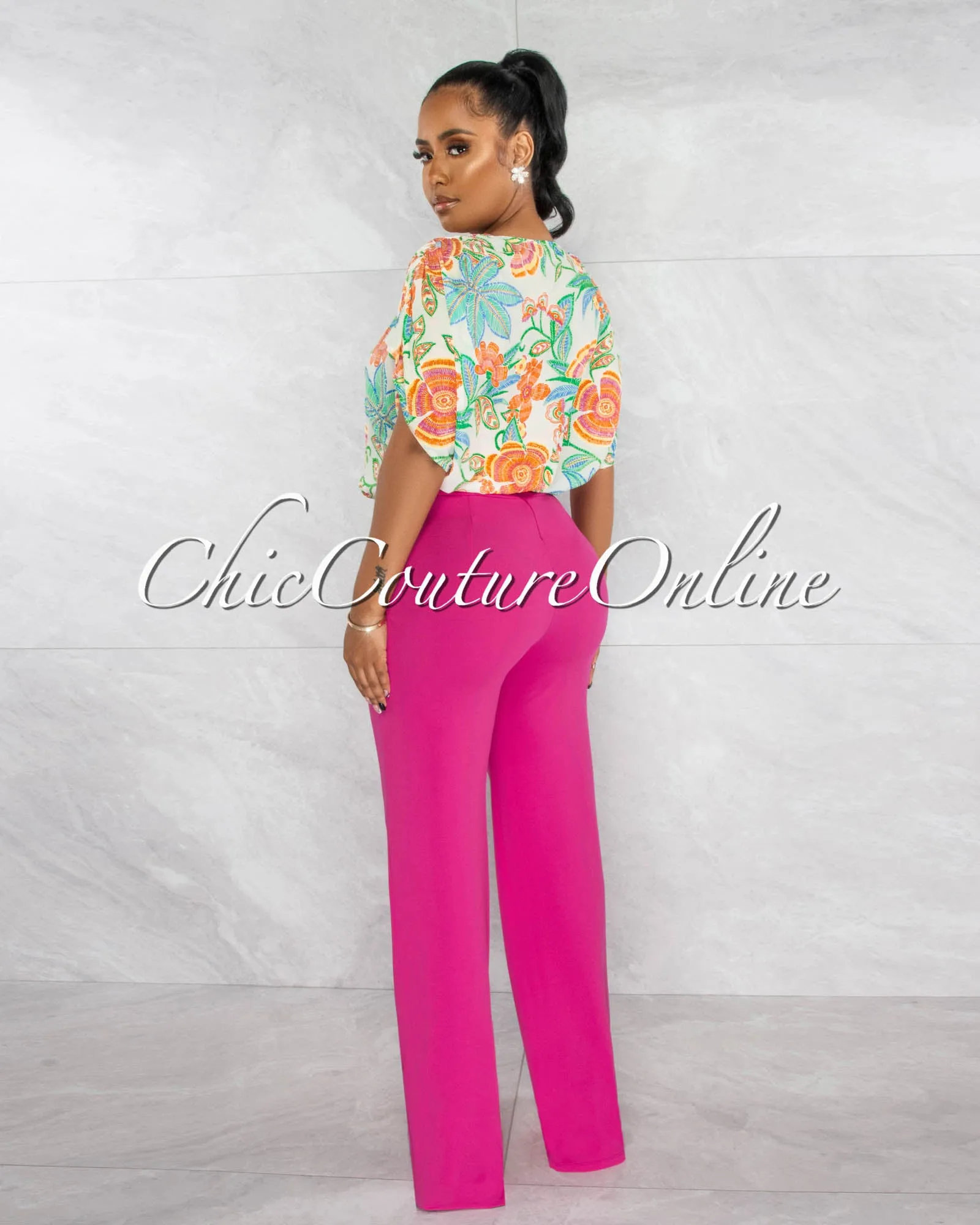 *Marcie Fuchsia High Waist Straight Legs Pants