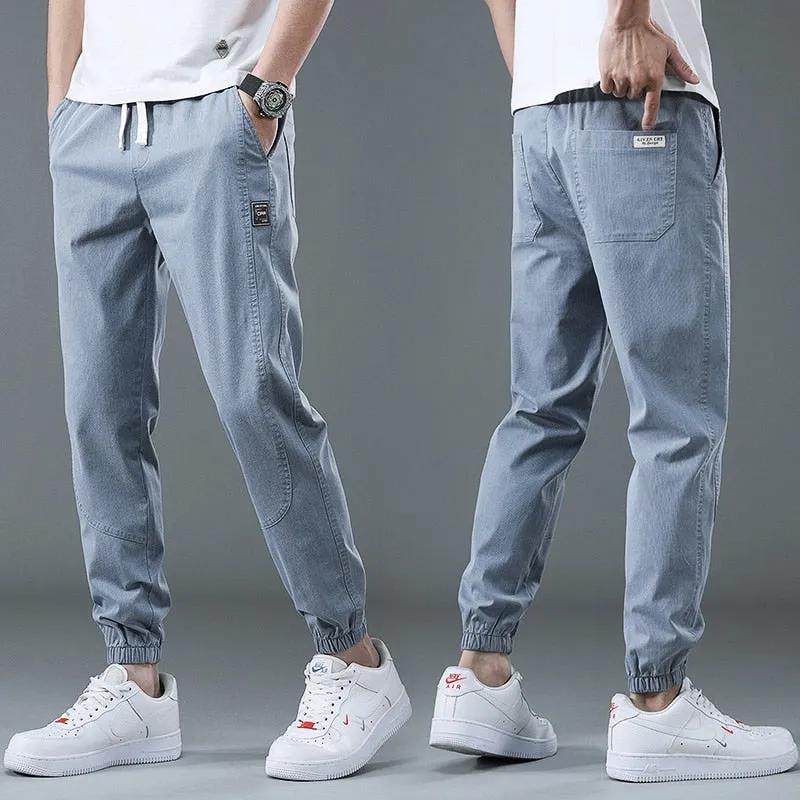 Men summer cargo jeans pants elastic end men trousers