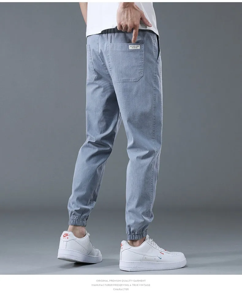 Men summer cargo jeans pants elastic end men trousers