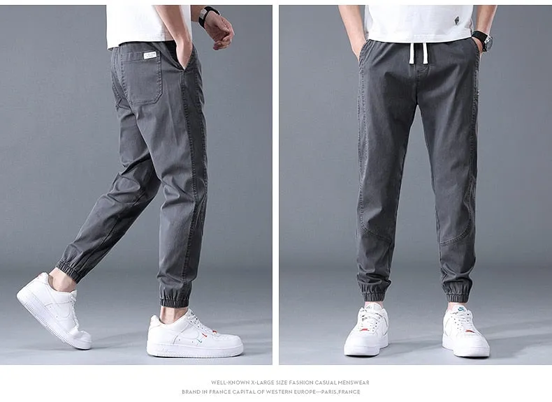 Men summer cargo jeans pants elastic end men trousers