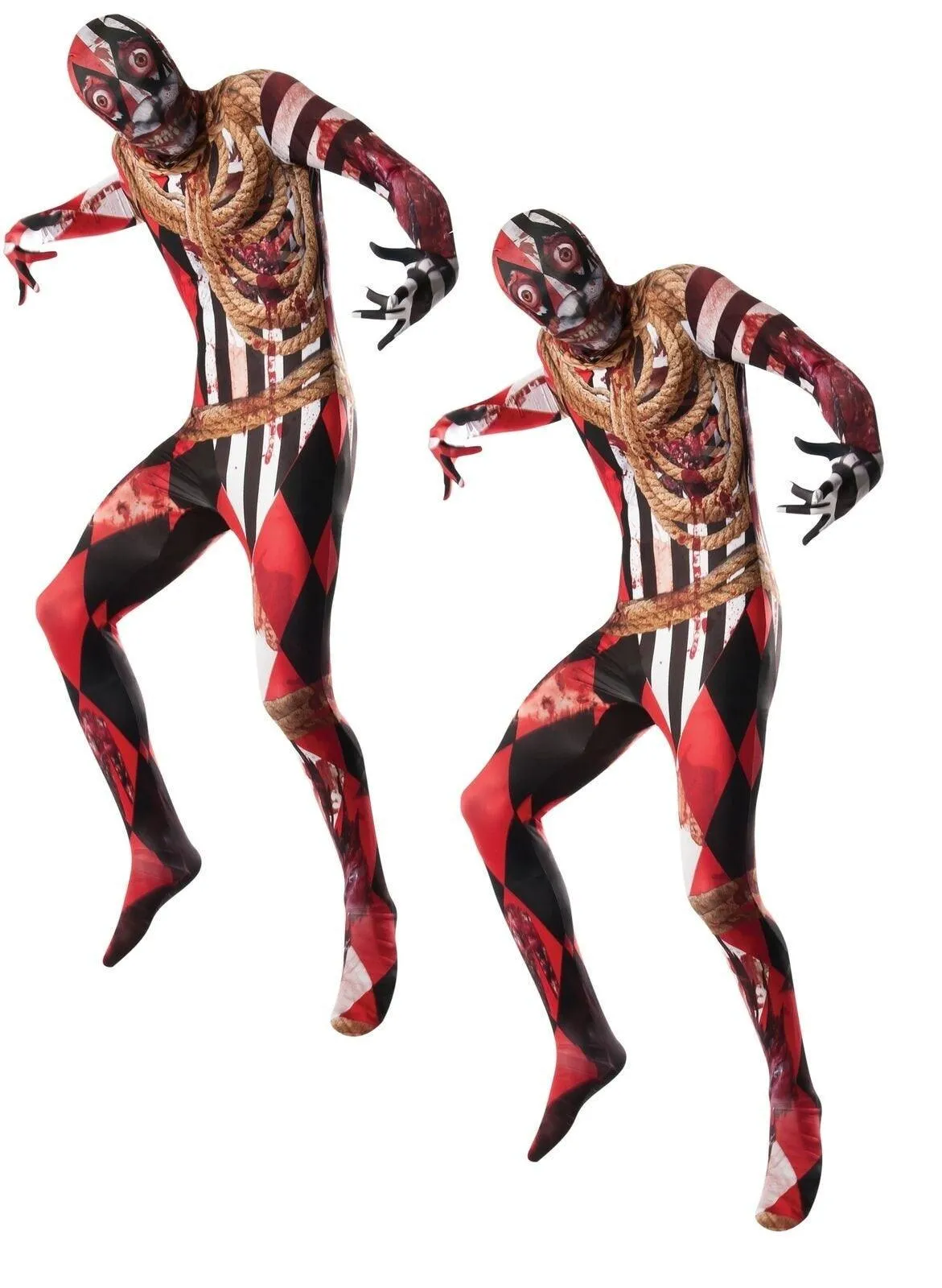 Mens Acrobat Costume Circus Showman Zombie Halloween Bodysuit Fancy Dress