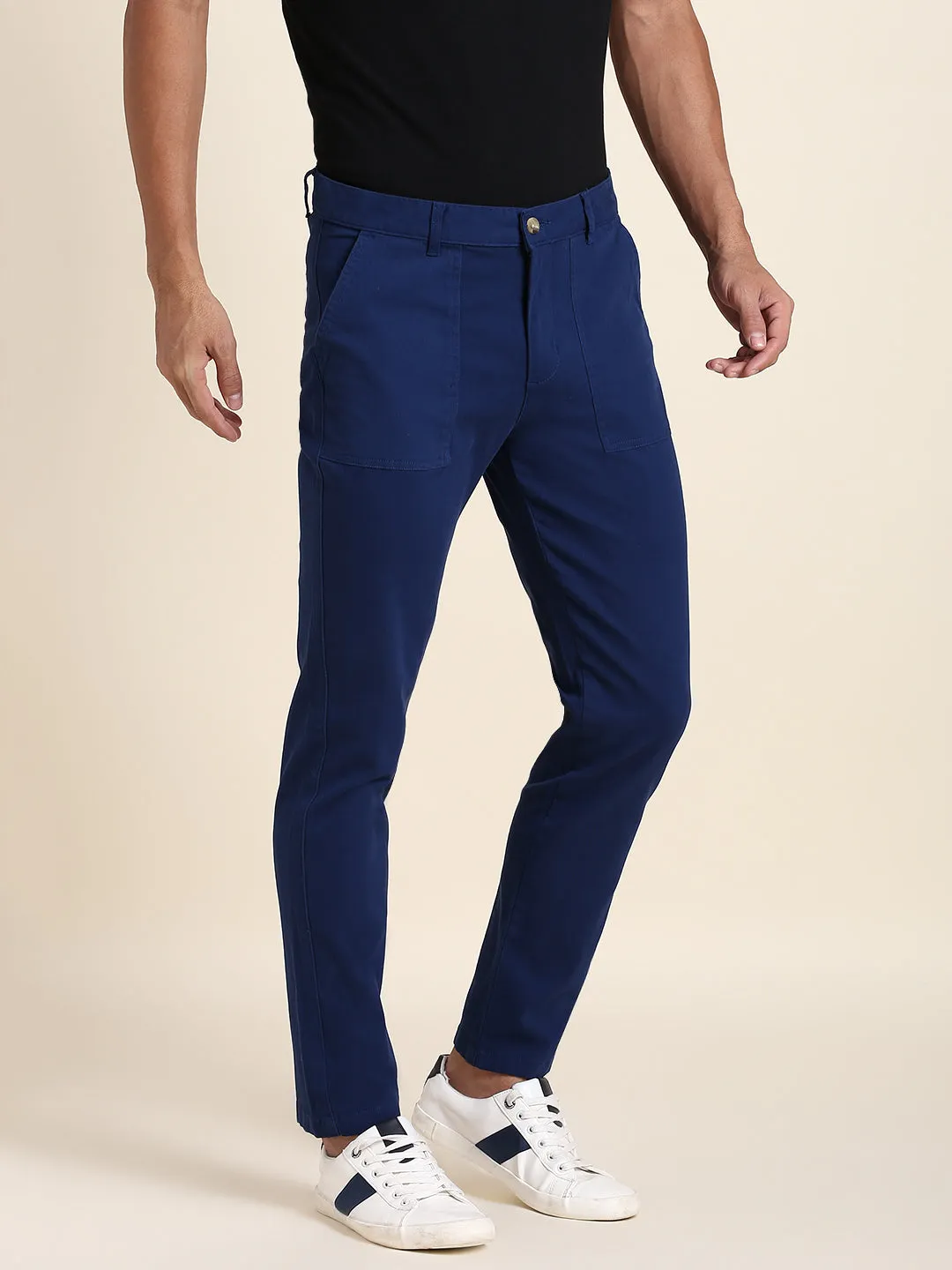 Men's Denim Blue Chino Comfortable Bottomwear With Smart Casual Look