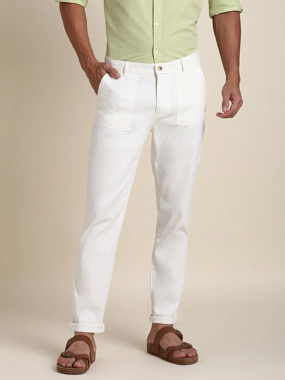 Men's Offwhite Chino Comfortable Bottomwear With Smart Casual Look