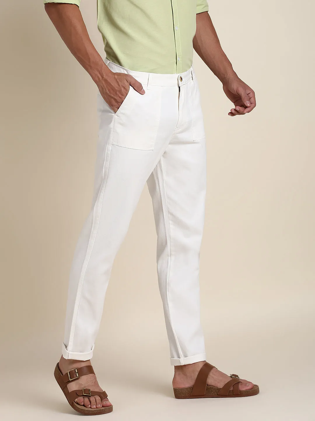 Men's Offwhite Chino Comfortable Bottomwear With Smart Casual Look