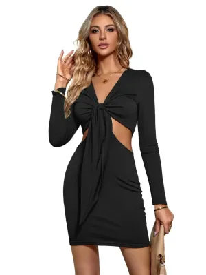 Mid Waist Sexy Split V-Neck Elastic Outfits Solid Midi Dresses