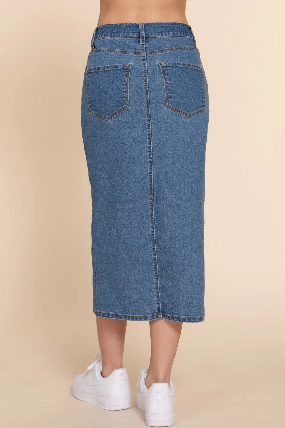 Midi Denim Skirt with Middle Slit