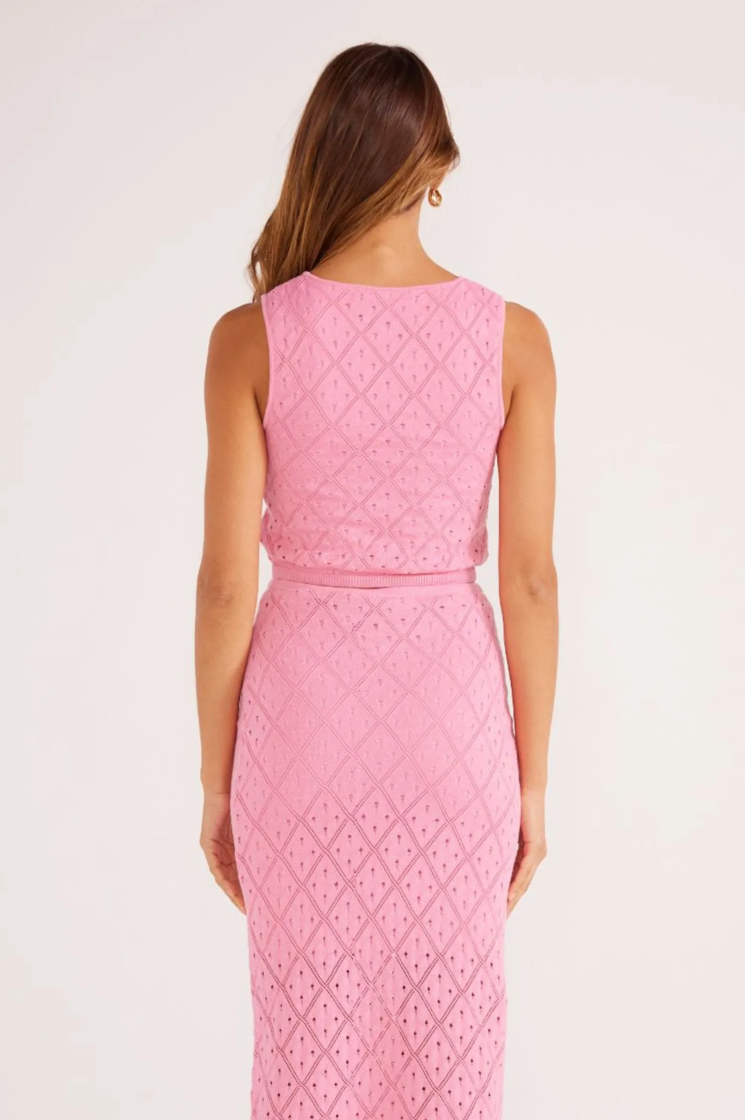 MinkPink Solano Diamond Knit Midi Skirt in Hot Pink