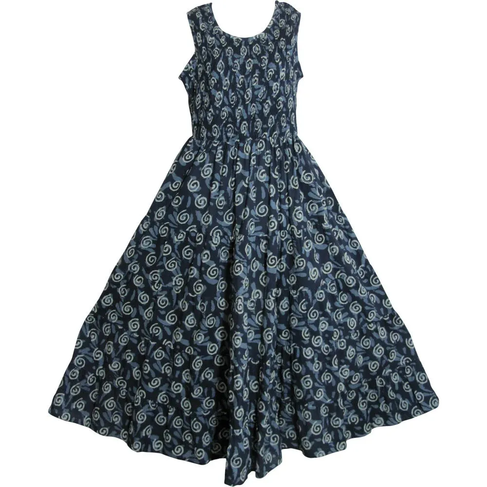 Missy Plus Indigo Indian Cotton block printing Tiered Sleeveless Long Dress Assortment