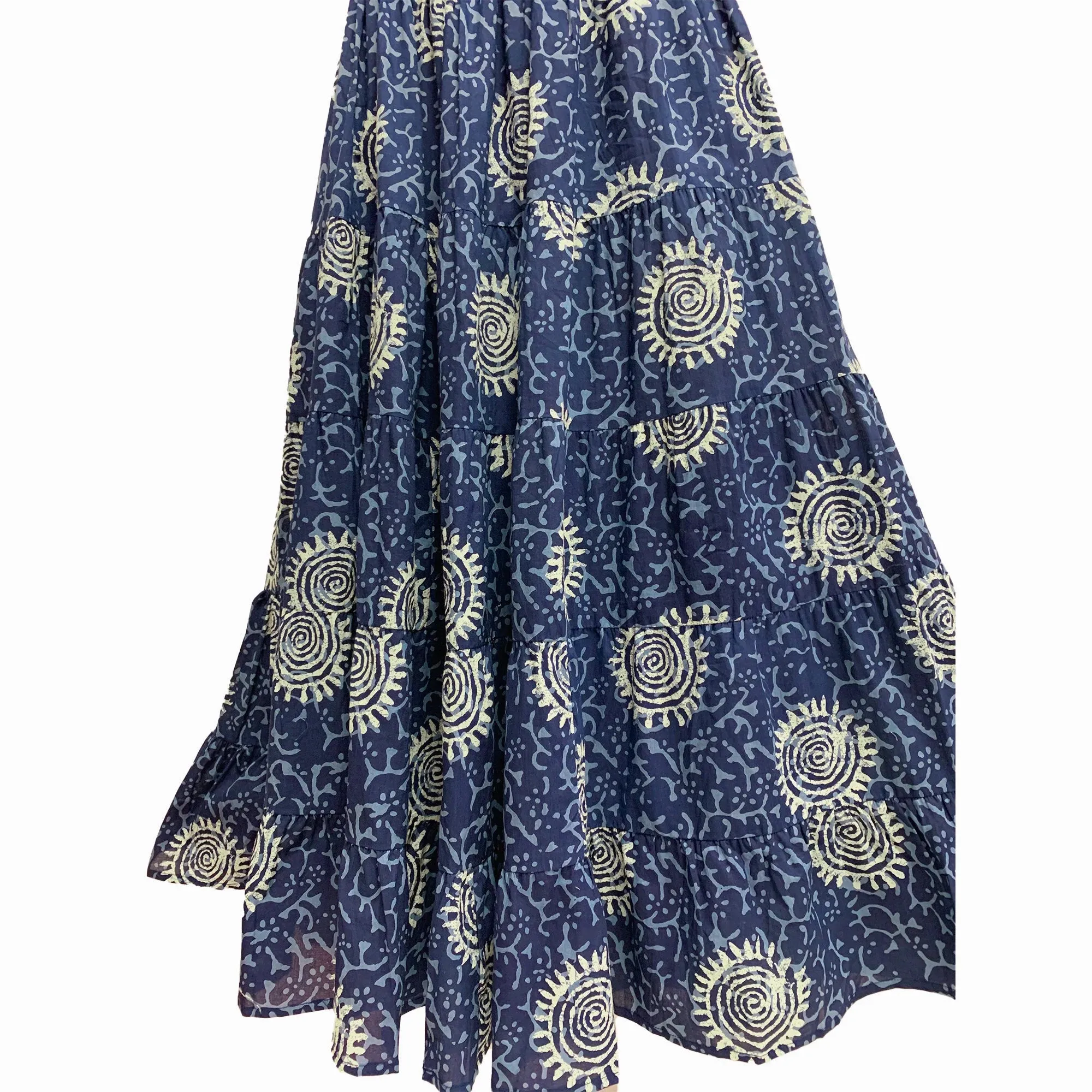 Missy Plus Indigo Indian Cotton block printing Tiered Sleeveless Long Dress Assortment