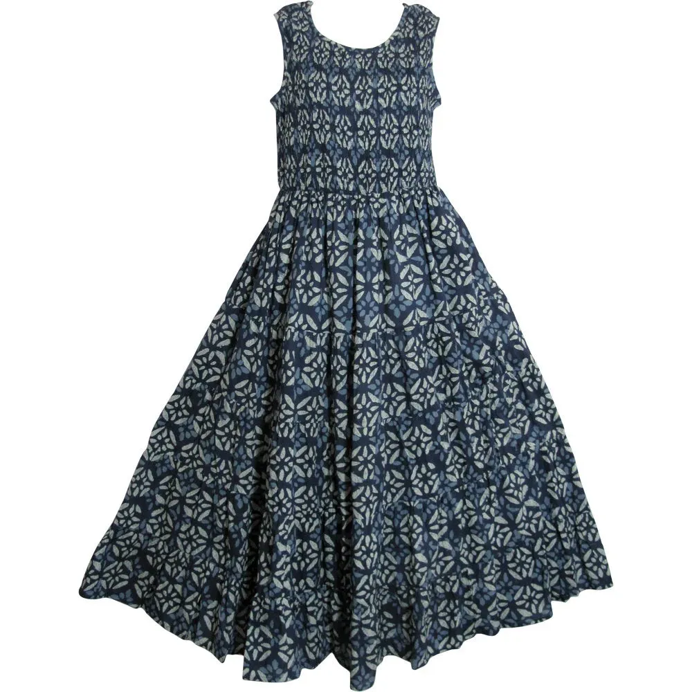 Missy Plus Indigo Indian Cotton block printing Tiered Sleeveless Long Dress Assortment