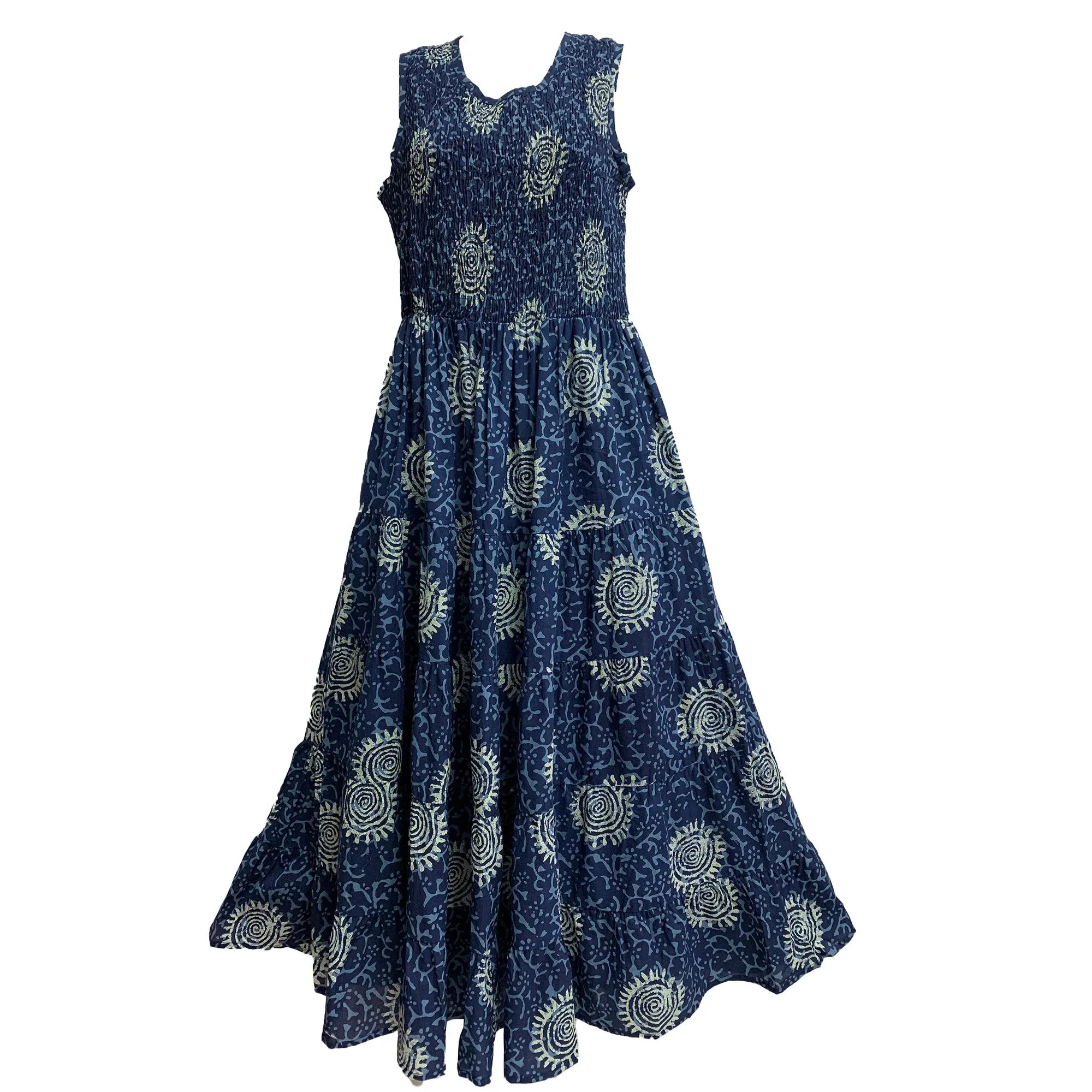 Missy Plus Indigo Indian Cotton block printing Tiered Sleeveless Long Dress Assortment