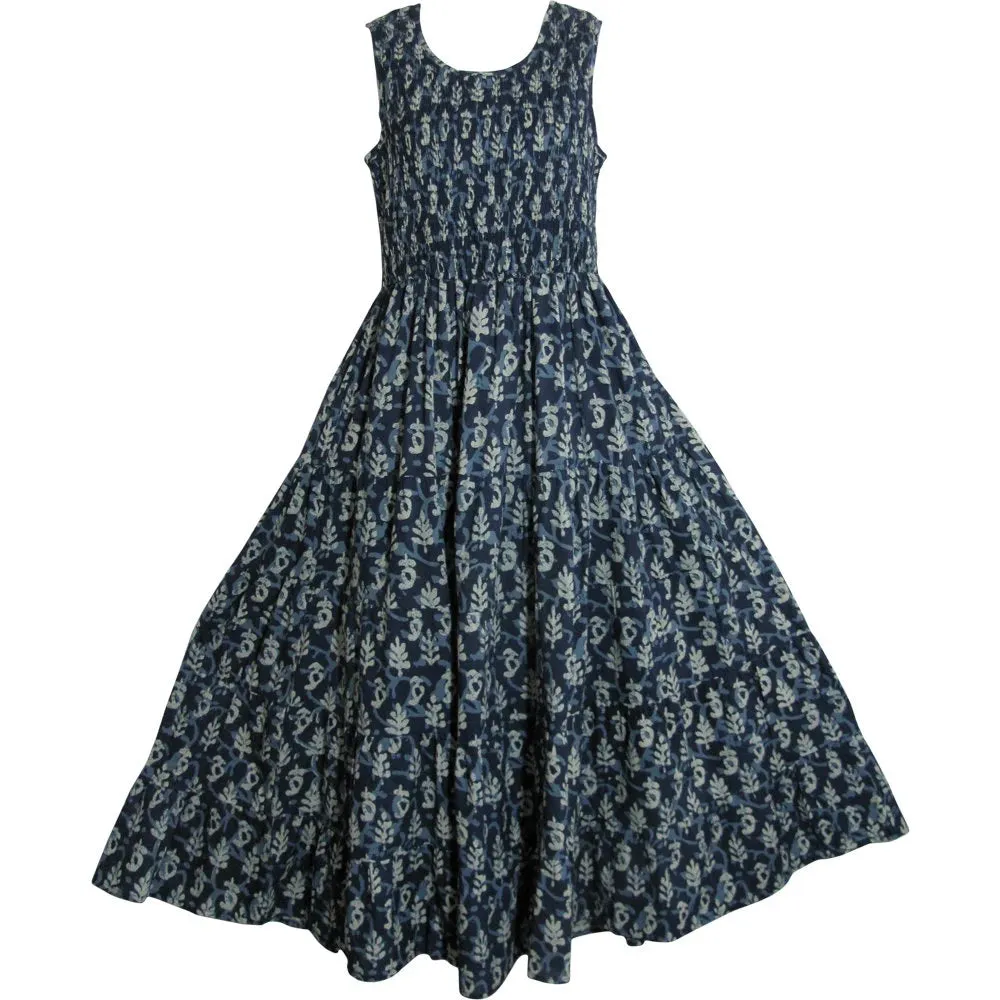 Missy Plus Indigo Indian Cotton block printing Tiered Sleeveless Long Dress Assortment