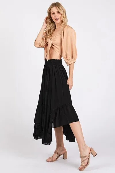 Mittoshop Handkerchief Hem Elastic Waist Pocket Midi Skirt