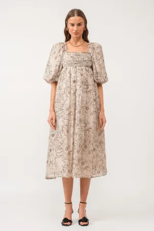 Mona Floral Midi Dress Natural